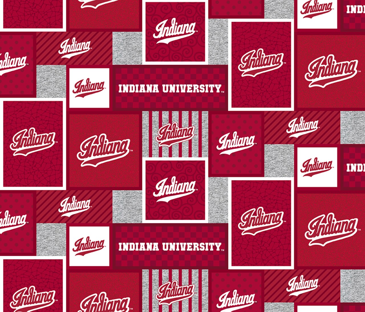 Sykel Enterprises-Indiana University Fleece Fabric-Indiana Hoosiers College Patch Fleece Blanket Fabric-Sold by the yard